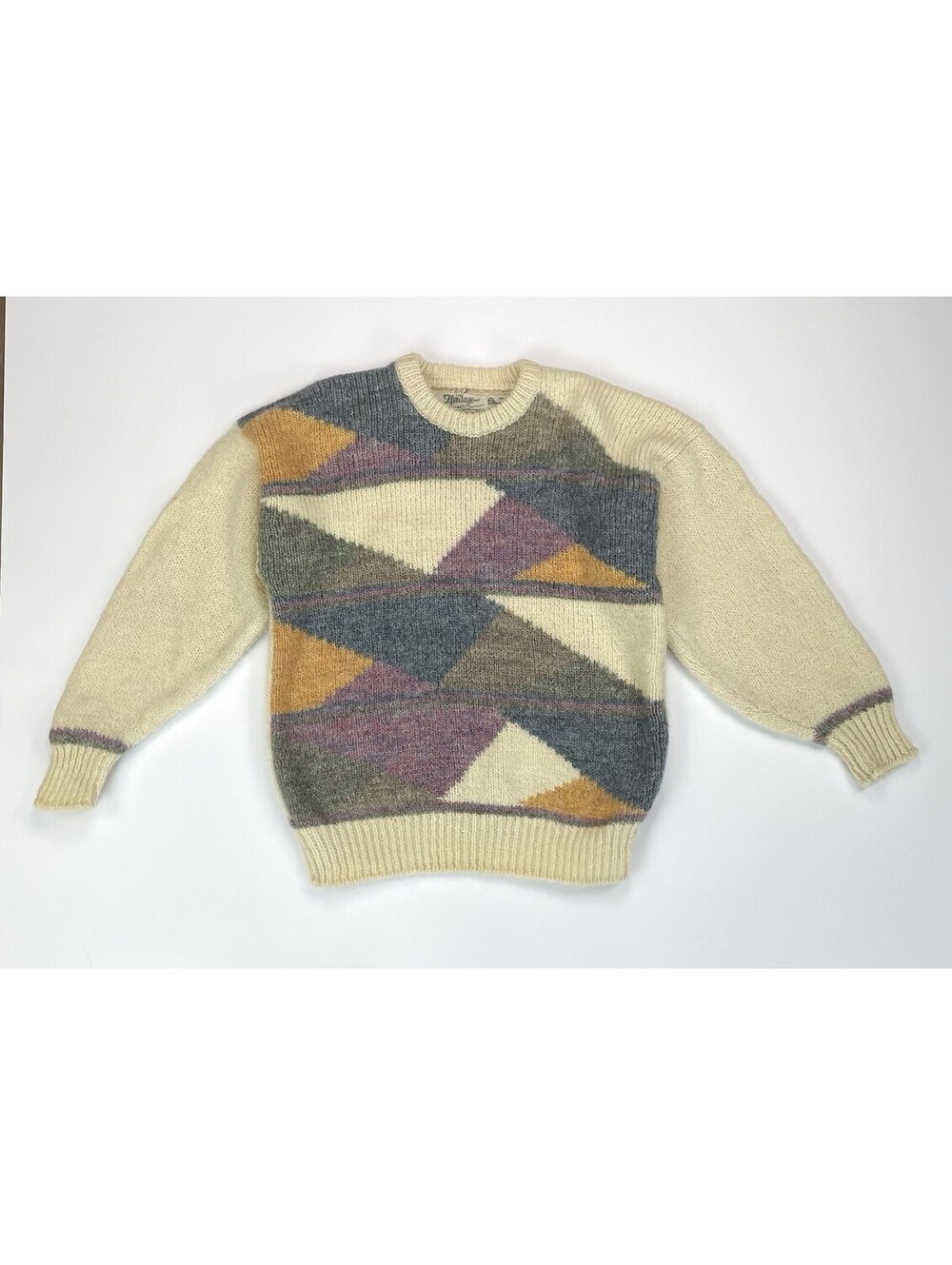 VTG Heritage Ireland Wool Sweater 44 L Geometric Colorblock Grandpacore Knit
